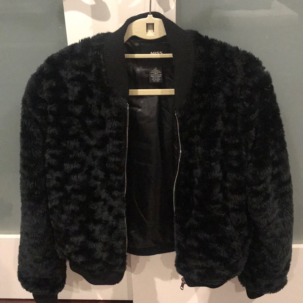 Black faux fur jacket